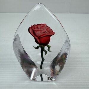 Casamotion Art Glass Crystal Red Rose Teardrop Sculpture Paperweight Hand Blown